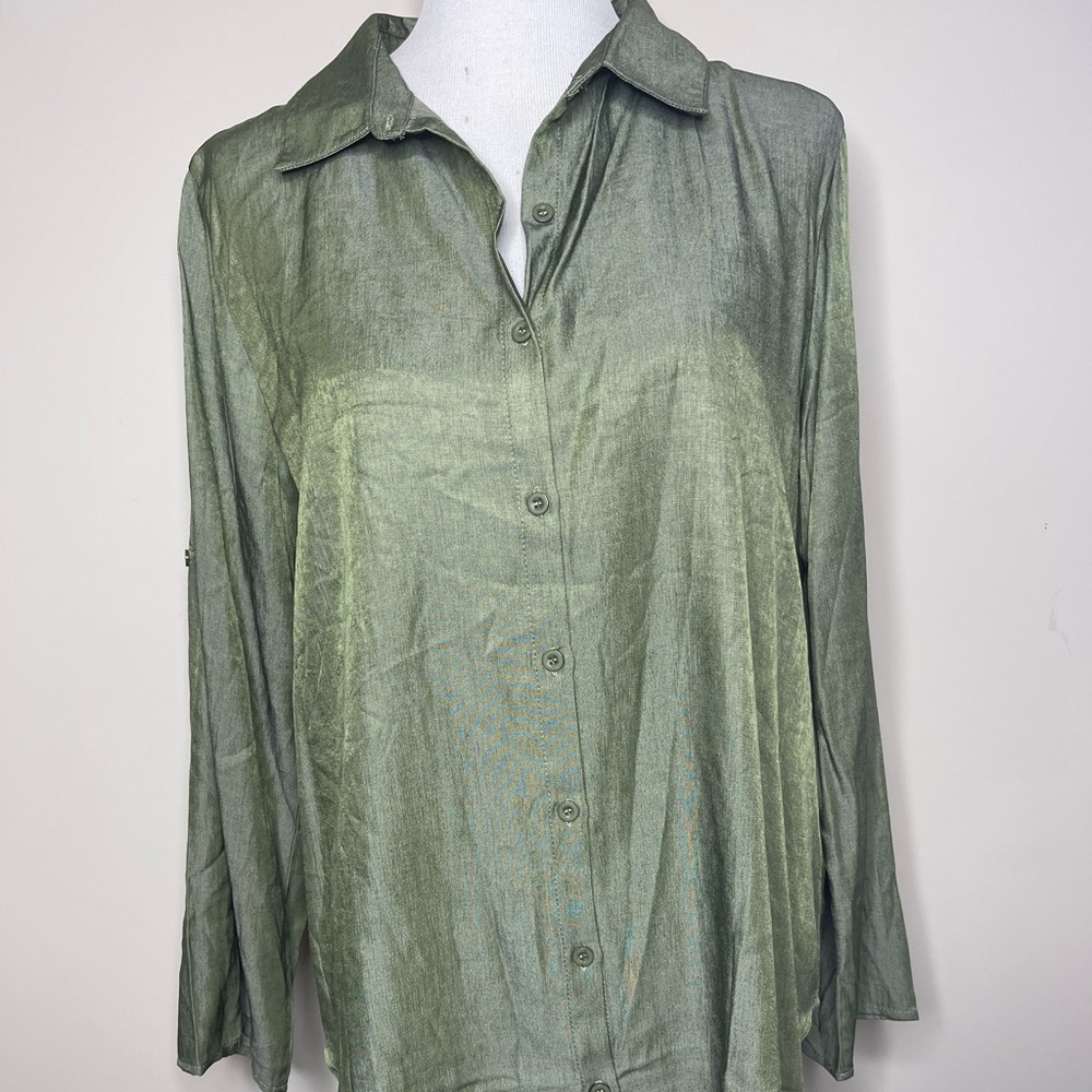 Valentina Green Long Sleeve Boxy Button Down Shirt